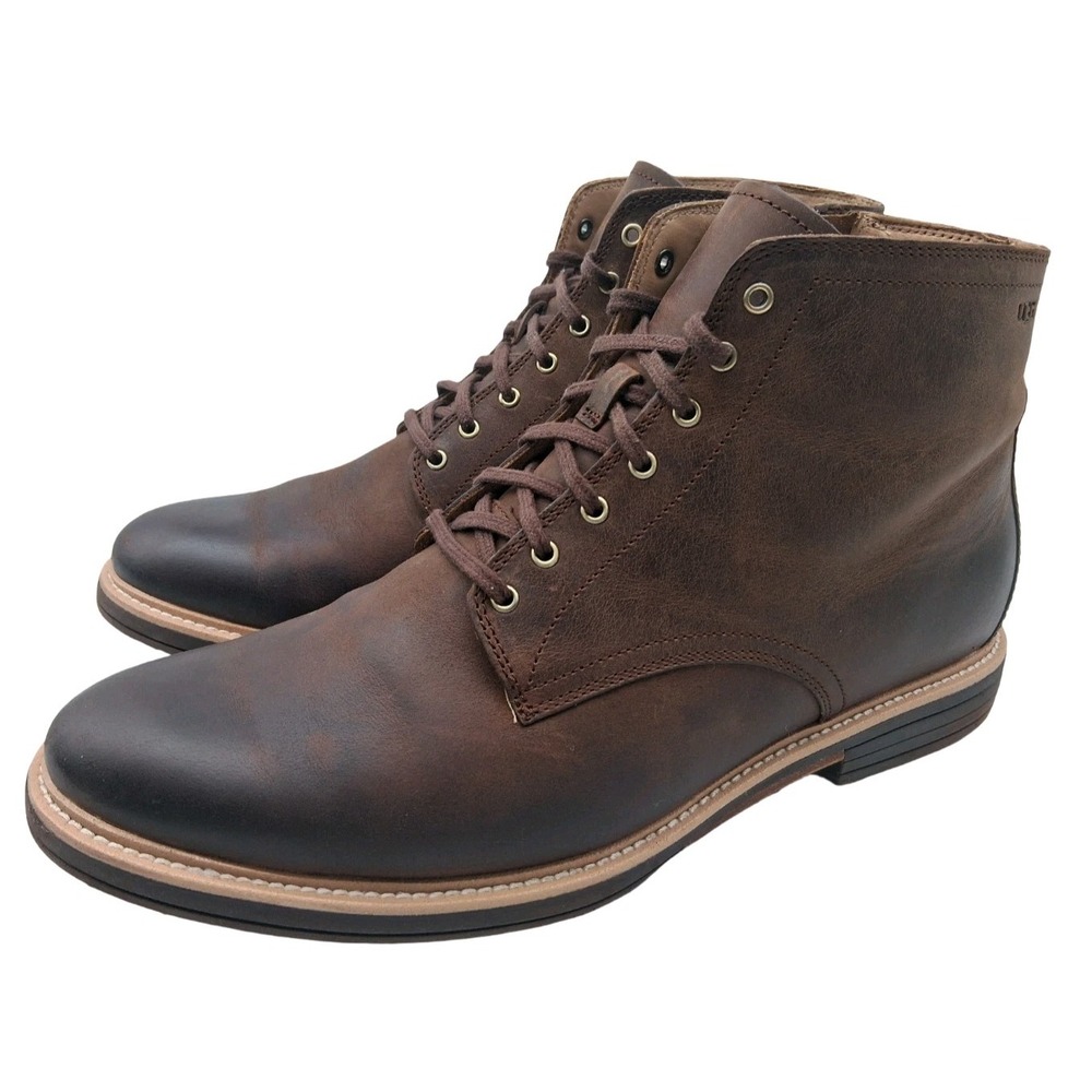 UGG Boots Mena 12 Brown Burniahed Leather Combat Lace Up Zip Ankle Casual Boots